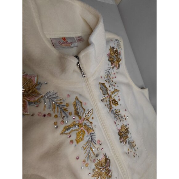 Quacker Factory Womens Embroidered Full Zip Fleece Vest Size M White - Picture 10 of 10
